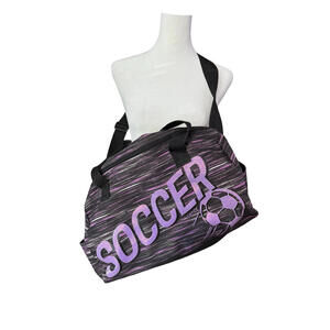 Justice Soccer Duffle Bag Girls Black Purple Striped Sports Gym Zip Ball Bag